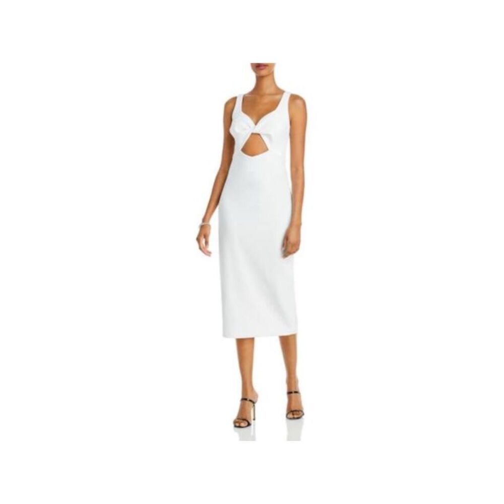 AQUA FORMAL Womens White Twist Front Back Slit Lined Sleeveless Midi Dress 12